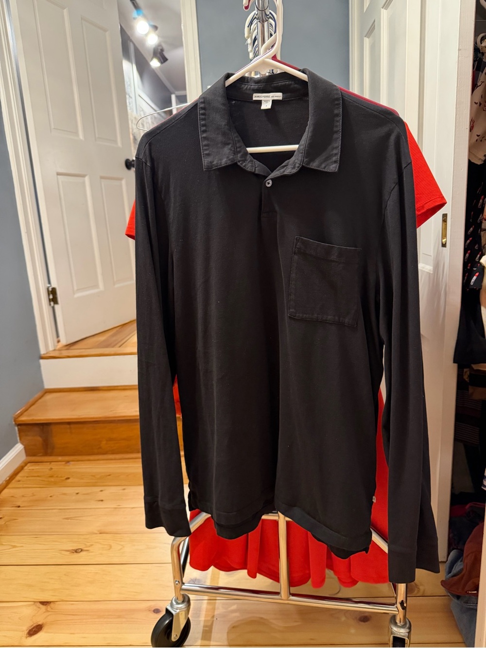James Perse Men’s Black Long Sleeve Polo Shirt Size 3 Large Made in USA